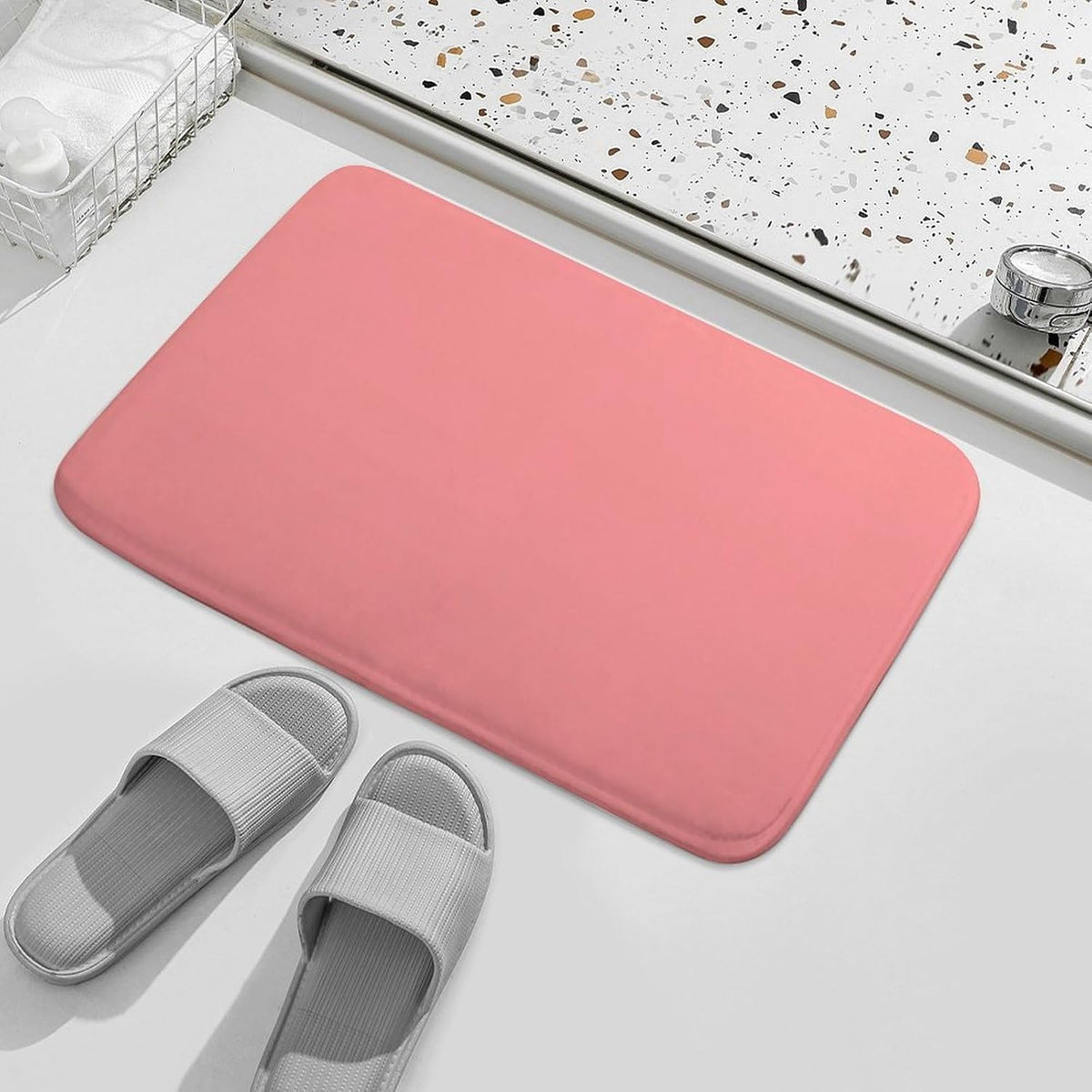 Pink Solid Color Bathroom Rugs, Non Slip & Absorbent Bath Mat Carpets for Bathroom, Entryway or Sink 20" x 32"