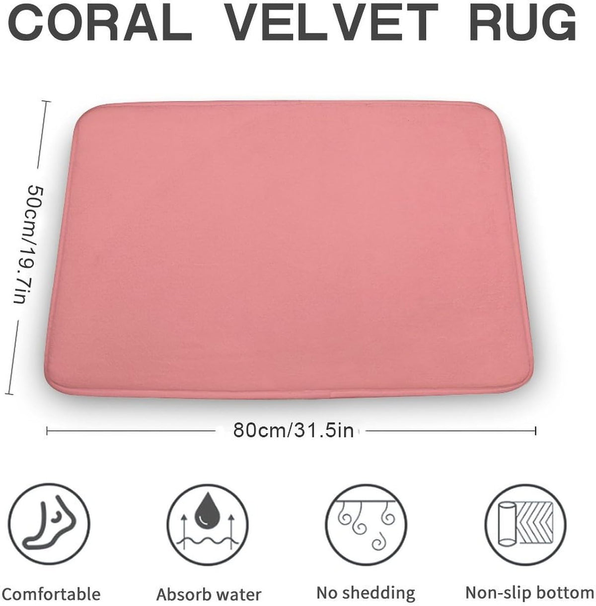 Pink Solid Color Bathroom Rugs, Non Slip & Absorbent Bath Mat Carpets for Bathroom, Entryway or Sink 20" x 32"