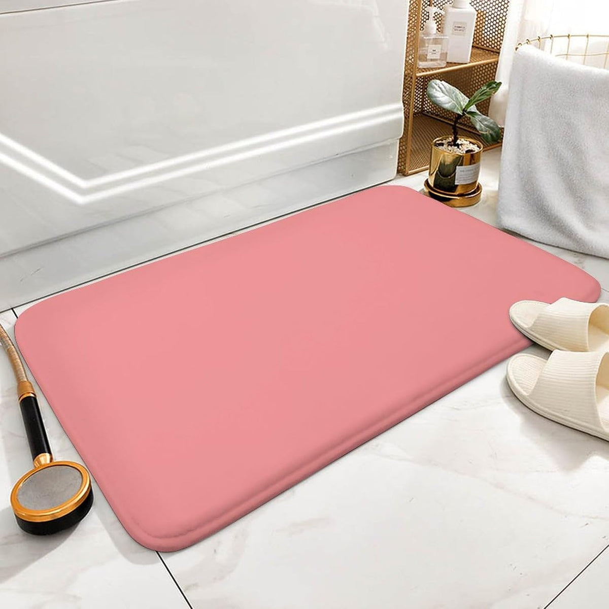 Pink Solid Color Bathroom Rugs, Non Slip & Absorbent Bath Mat Carpets for Bathroom, Entryway or Sink 20" x 32"