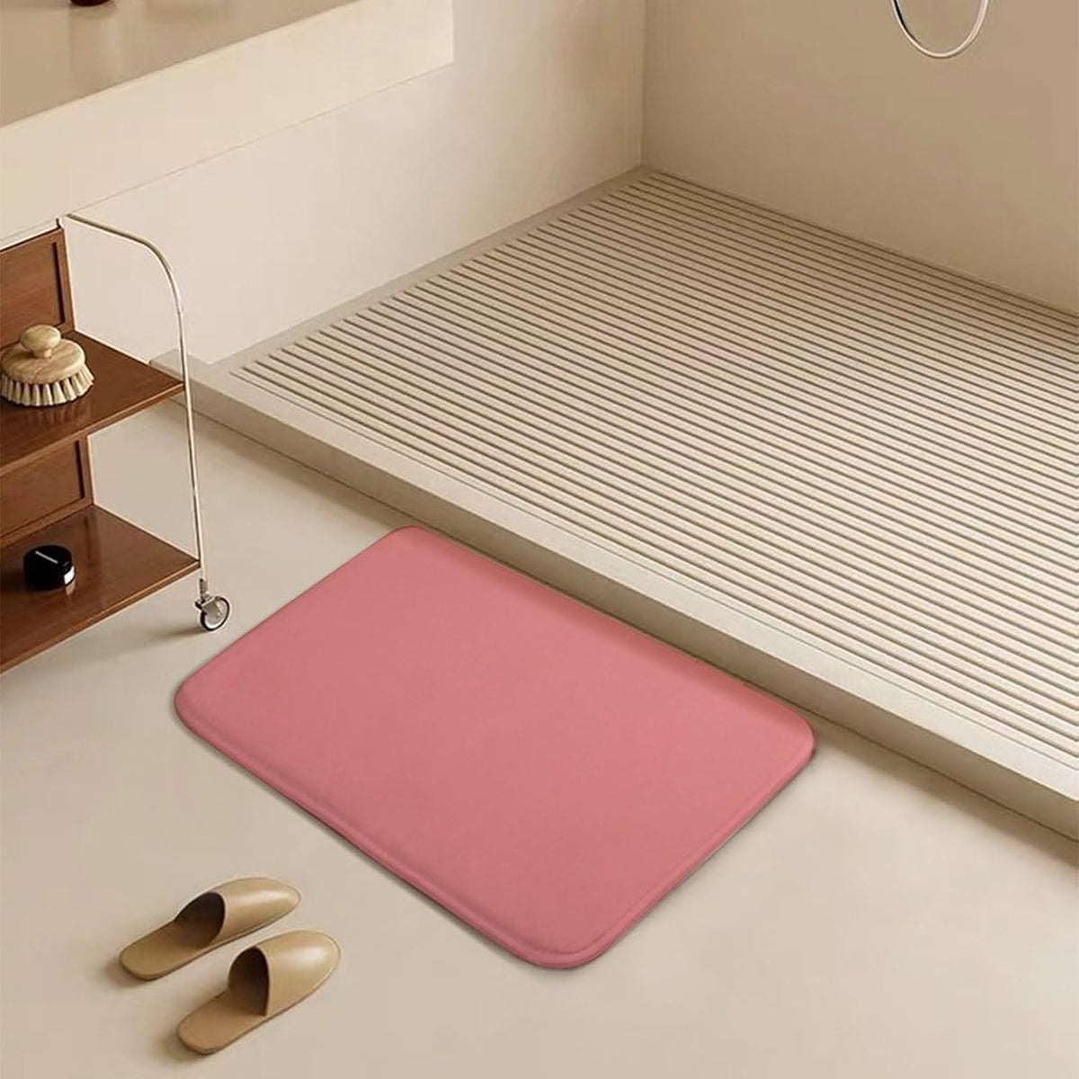 Pink Solid Color Bathroom Rugs, Non Slip & Absorbent Bath Mat Carpets for Bathroom, Entryway or Sink 20" x 32"