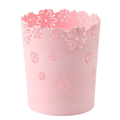 Wastebasket, Hollow Flower Plastic Trash Can (Pink, Medium)