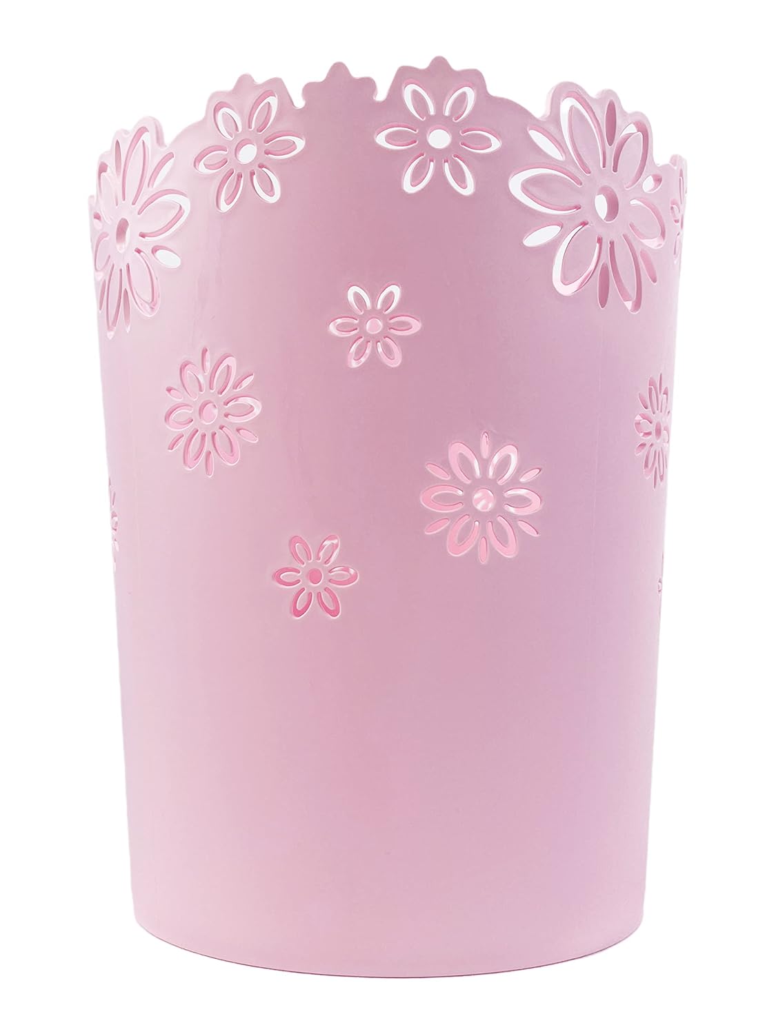 Wastebasket, Hollow Flower Plastic Trash Can (Pink, Medium)
