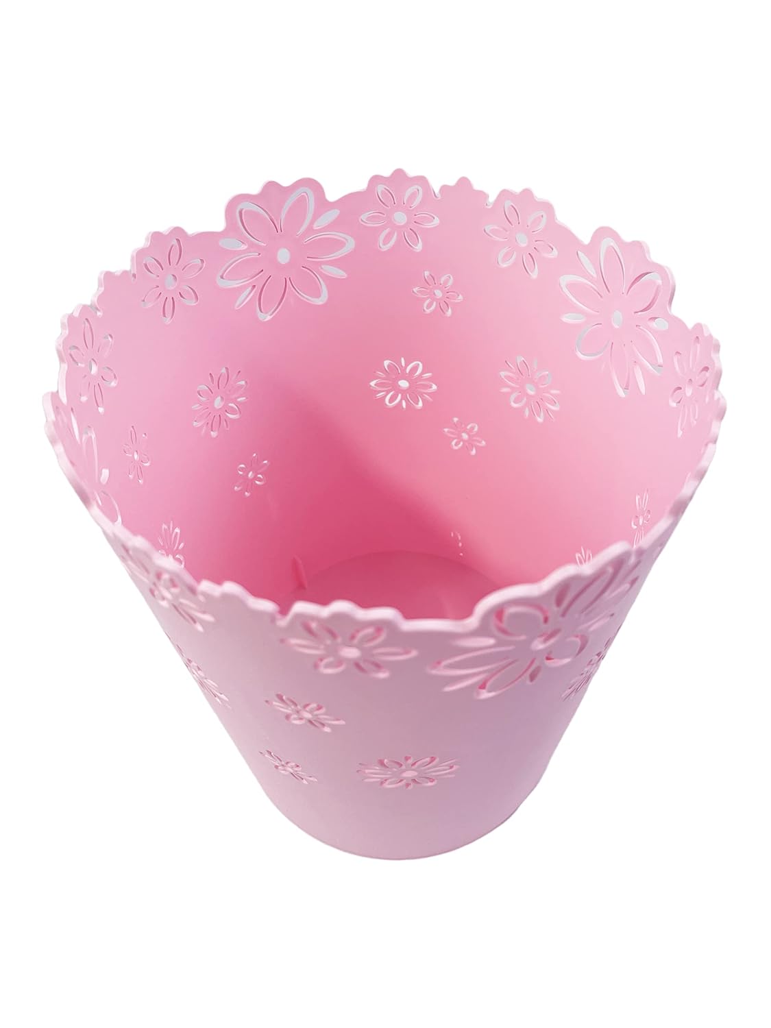 Wastebasket, Hollow Flower Plastic Trash Can (Pink, Medium)