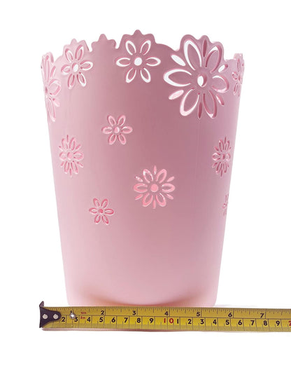Wastebasket, Hollow Flower Plastic Trash Can (Pink, Medium)