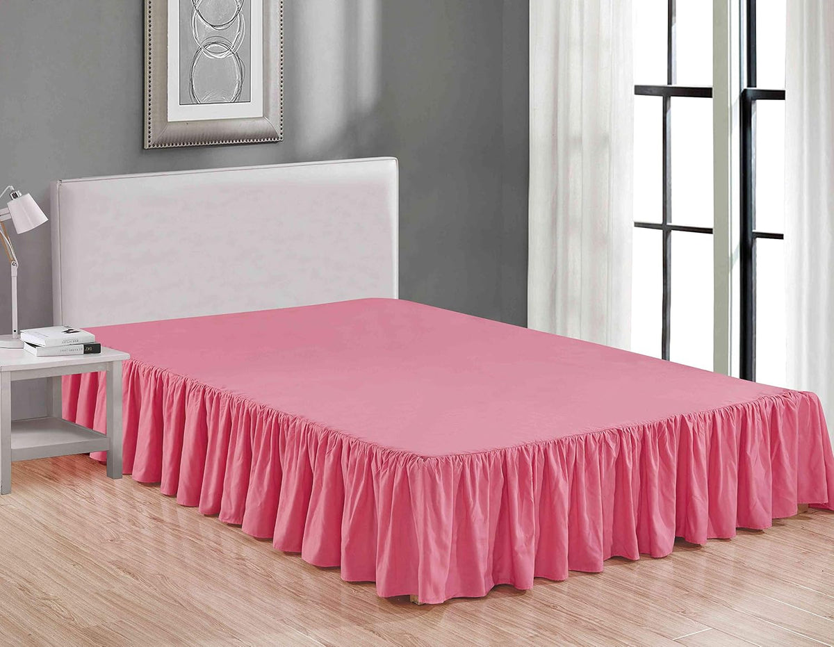 Sheets & Beyond Wrap Around Solid Microfiber Luxury Hotel Quality Fabric Bedroom Gathered Ruffled Bedding Bed Skirt 14 Inch Drop (Twin, Pink)