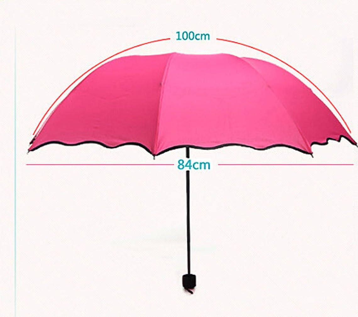 Dome Parasol Sun-rain Umbrella,Triple Folding Ruffled Anti-uv Parasol (Pink)