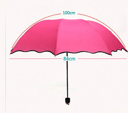 Dome Parasol Sun-rain Umbrella,Triple Folding Ruffled Anti-uv Parasol (Pink)
