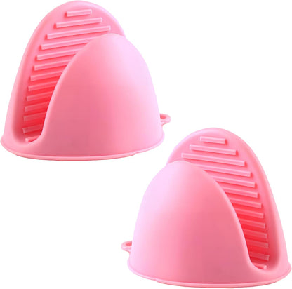 1 Pair Pink,Mini Silicone Oven Gloves, Mini Finger Protector Pot Holder for Kitchen,Cooking,Baking,BBQHeat Resistant Gloves，can be Washed in the Dishwasher