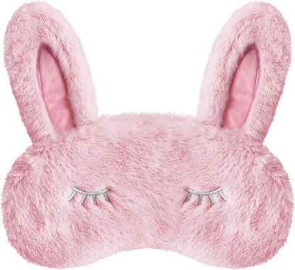 Cute Animal Sleeping Mask Sleep Mask, Soft Plush Rabbit Eye Mask for Travel Nap Sleeping Blindfold Eye Cover Eyeshade for Adult Kids Girls Teens Men Women - Rabbit, Pink