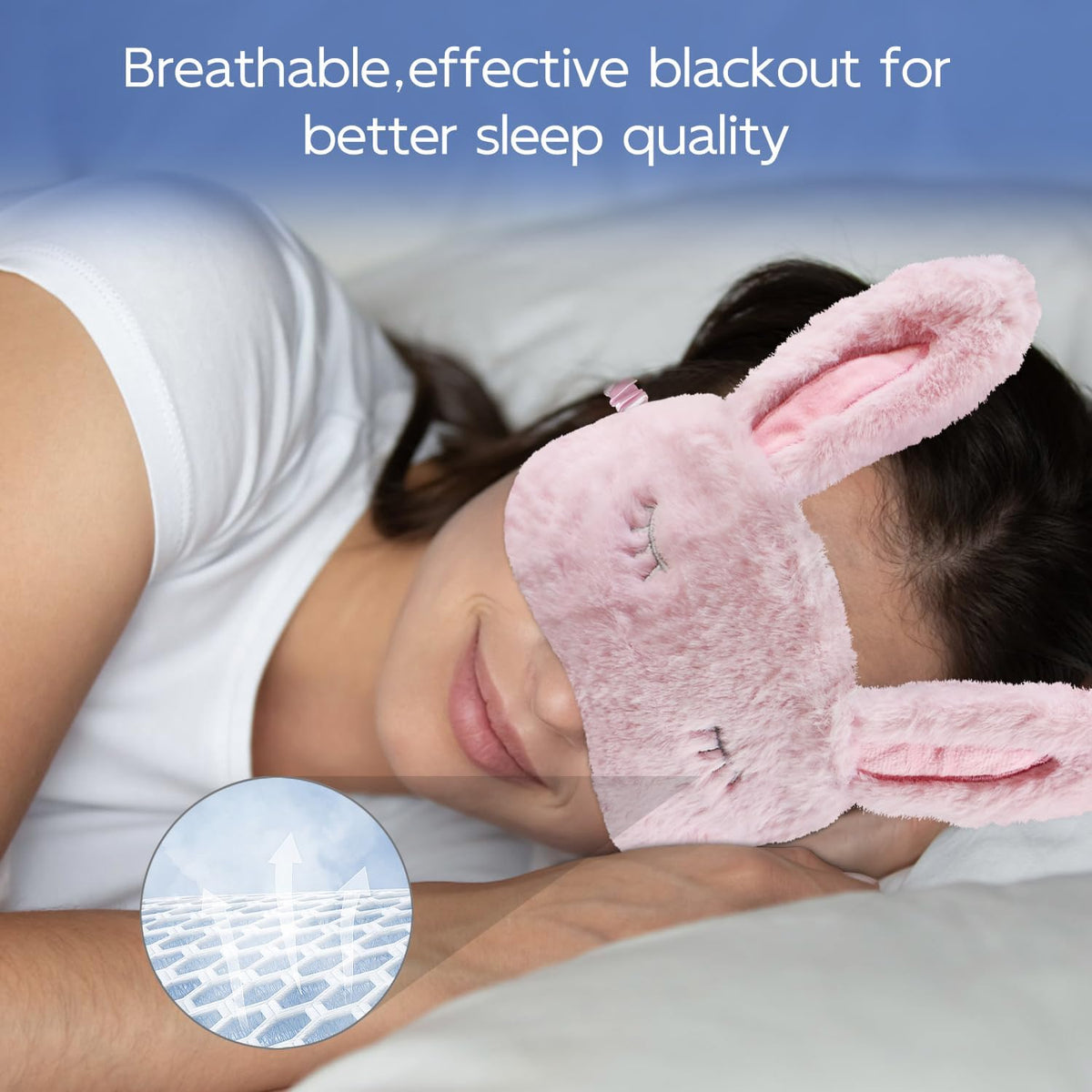 Cute Animal Sleeping Mask Sleep Mask, Soft Plush Rabbit Eye Mask for Travel Nap Sleeping Blindfold Eye Cover Eyeshade for Adult Kids Girls Teens Men Women - Rabbit, Pink