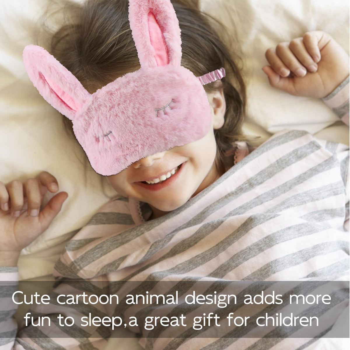 Cute Animal Sleeping Mask Sleep Mask, Soft Plush Rabbit Eye Mask for Travel Nap Sleeping Blindfold Eye Cover Eyeshade for Adult Kids Girls Teens Men Women - Rabbit, Pink