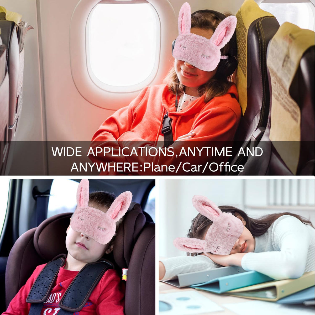 Cute Animal Sleeping Mask Sleep Mask, Soft Plush Rabbit Eye Mask for Travel Nap Sleeping Blindfold Eye Cover Eyeshade for Adult Kids Girls Teens Men Women - Rabbit, Pink
