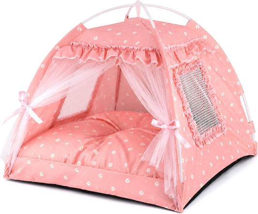 Pink Princess Cat Bed Dog Tent, Indoor House for Small Puppies and Kittens