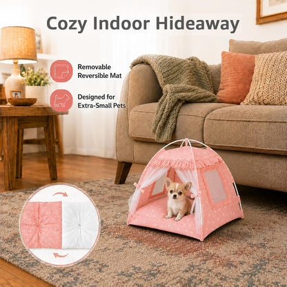 Pink Princess Cat Bed Dog Tent, Indoor House for Small Puppies and Kittens