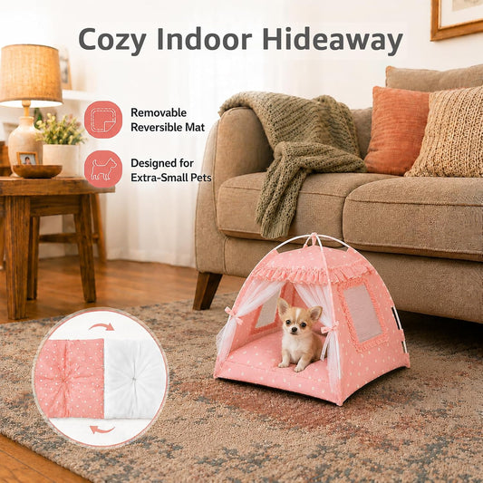 Pink Princess Cat Bed Dog Tent, Indoor House for Small Puppies and Kittens