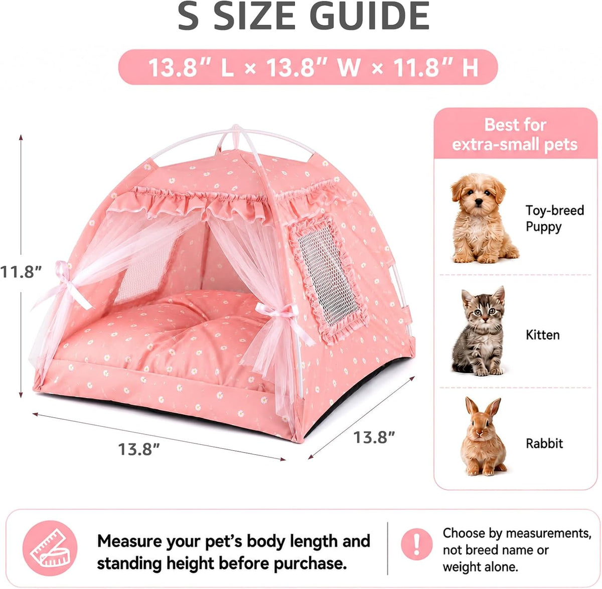 Pink Princess Cat Bed Dog Tent, Indoor House for Small Puppies and Kittens