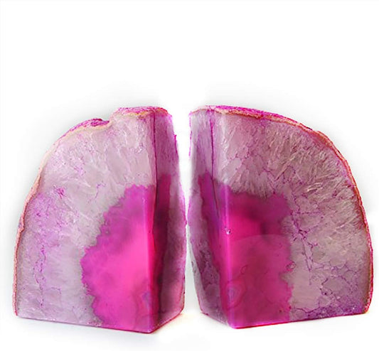 Pink Agate Geode Bookends Anti-Slip Rubber Bumpers 1 Pair 2-3 Lbs