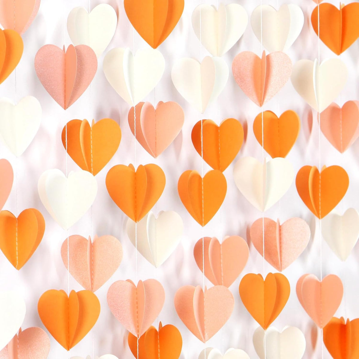 Beige-Orange Peach Fall Party-Decorations Heart-Garland - 39Ft Autumn Thanksgiving Birthday Boho Hanging Paper Streamers Banner,Birthday Bachelorette Baby Bridal Shower Engagement Decor