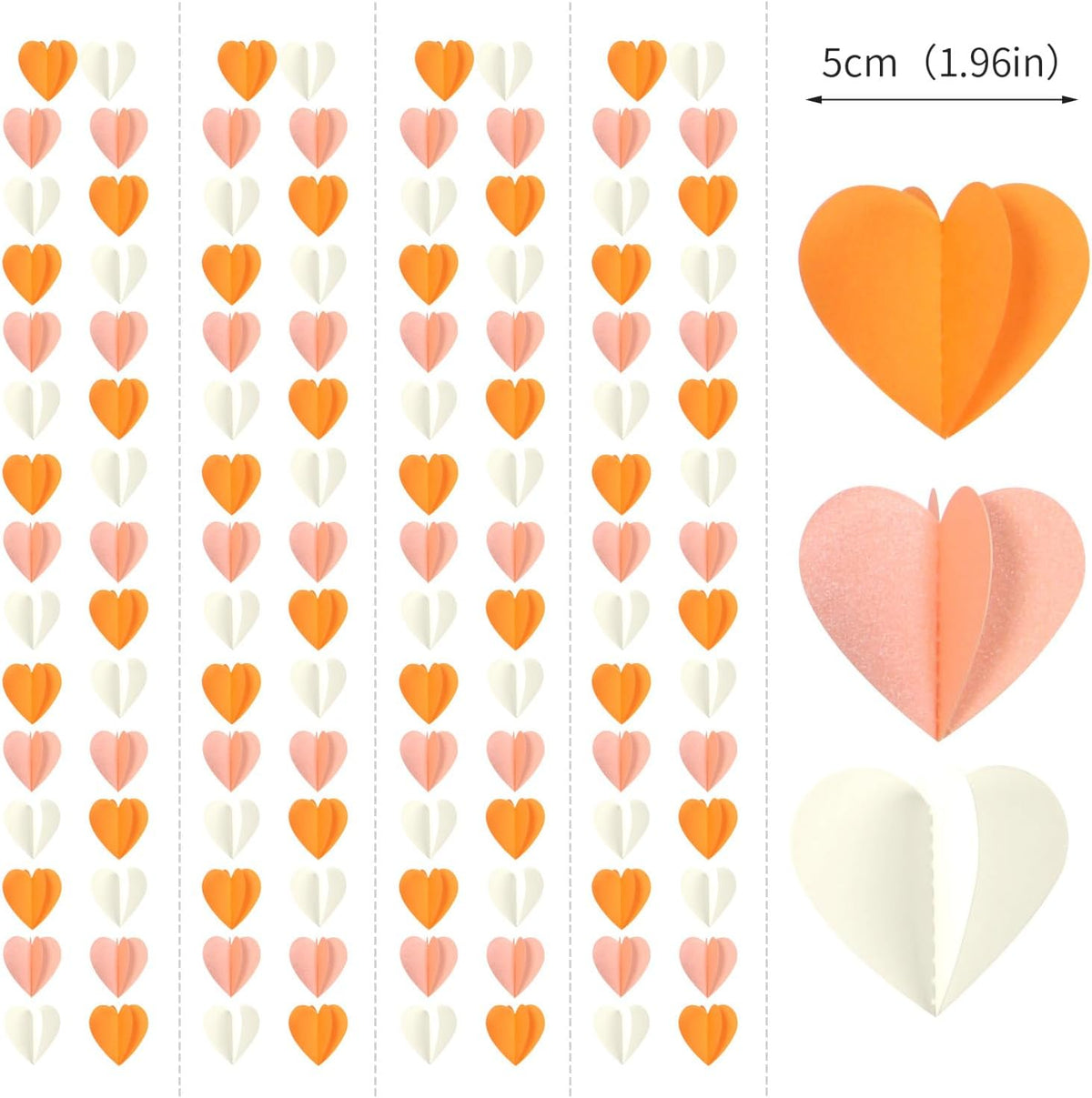 Beige-Orange Peach Fall Party-Decorations Heart-Garland - 39Ft Autumn Thanksgiving Birthday Boho Hanging Paper Streamers Banner,Birthday Bachelorette Baby Bridal Shower Engagement Decor