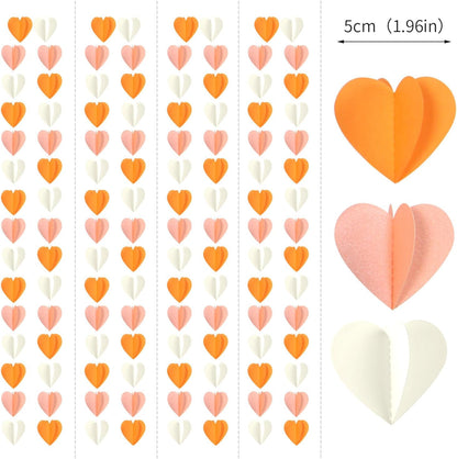 Beige-Orange Peach Fall Party-Decorations Heart-Garland - 39Ft Autumn Thanksgiving Birthday Boho Hanging Paper Streamers Banner,Birthday Bachelorette Baby Bridal Shower Engagement Decor