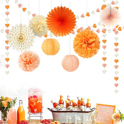 Beige-Orange Peach Fall Party-Decorations Heart-Garland - 39Ft Autumn Thanksgiving Birthday Boho Hanging Paper Streamers Banner,Birthday Bachelorette Baby Bridal Shower Engagement Decor