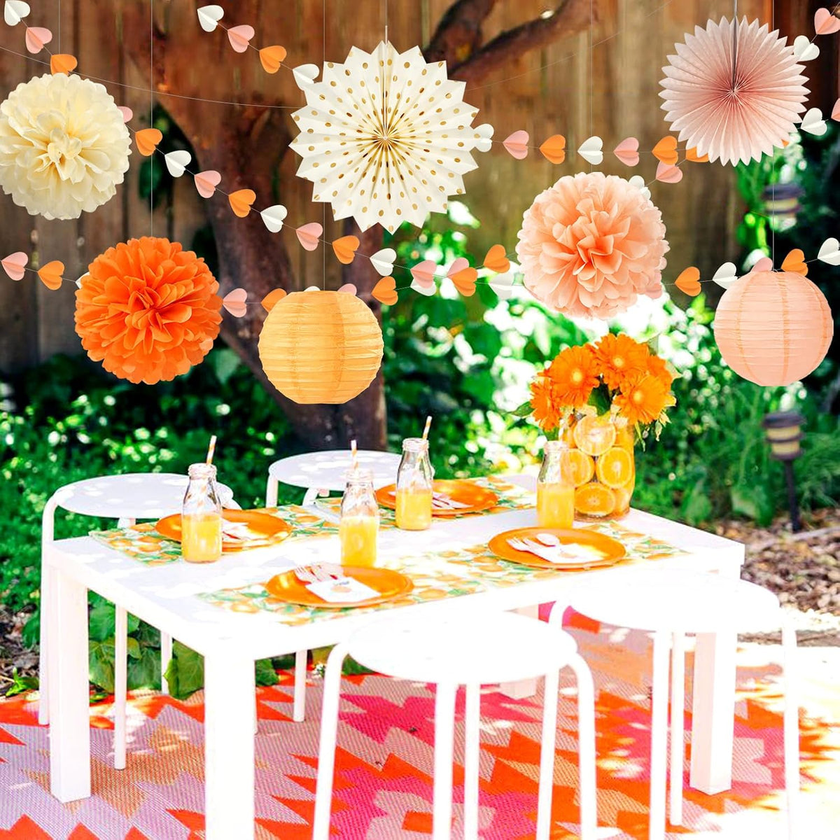 Beige-Orange Peach Fall Party-Decorations Heart-Garland - 39Ft Autumn Thanksgiving Birthday Boho Hanging Paper Streamers Banner,Birthday Bachelorette Baby Bridal Shower Engagement Decor