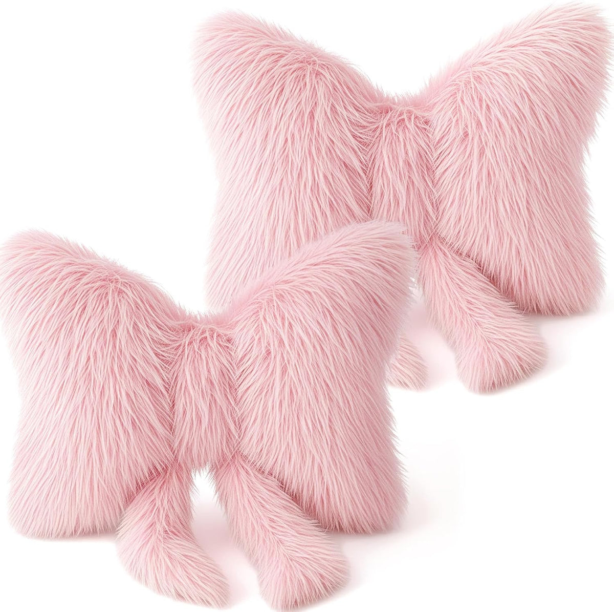 2 Pcs Pink Bow Pillow, Plush Faux Fur, 16 x 12 Inch