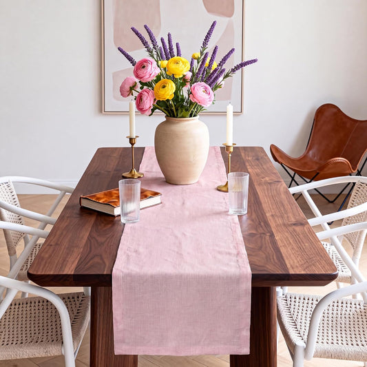 Coffee Table Runner,100% Pure Linen Table Runner 108 Inches Long,Farmhouse Style,14×108 Inches, Perfect for Spring, Summer, Dining Table, Holiday Decor and Dresser -Athena -Bubblegum Pink