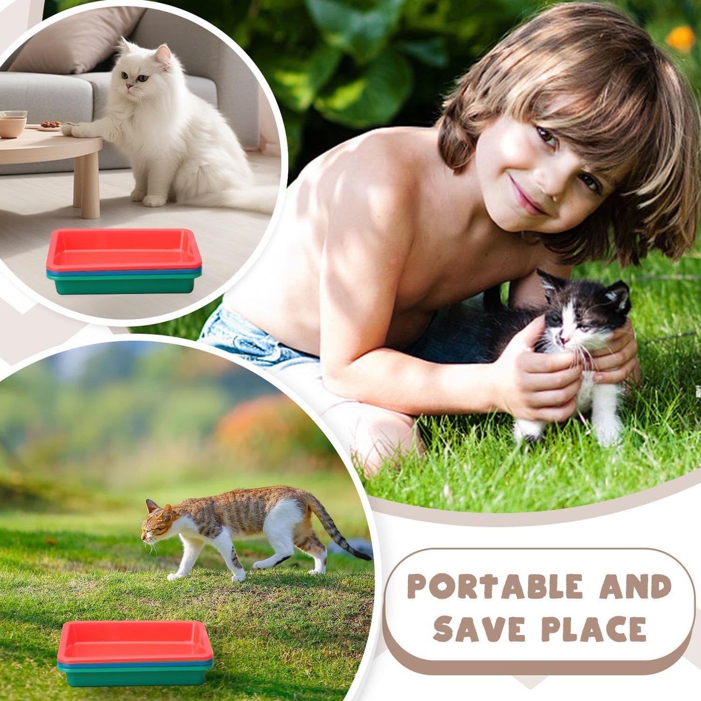 3 Pcs Kitten Litter Box with 1 Scoop,9.6" Plastic Portable Nonstick Small Litter Pan Low Entry Waterproof Bunny Cat Litter Box,Multi Color Litter Tray Travel Toilet for Small Pet Guinea Pig Rabbit