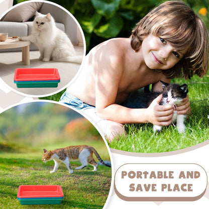 3 Pcs Kitten Litter Box with 1 Scoop,9.6" Plastic Portable Nonstick Small Litter Pan Low Entry Waterproof Bunny Cat Litter Box,Multi Color Litter Tray Travel Toilet for Small Pet Guinea Pig Rabbit