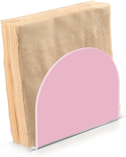 Pink Napkin Holder for Table, Acrylic Upright Non Slip Tabletop Freestanding Tissue Paper Dispenser for Kitchen Restaurant Home Hotel Decor