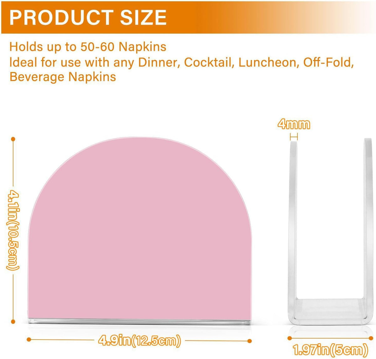 Pink Napkin Holder for Table, Acrylic Upright Non Slip Tabletop Freestanding Tissue Paper Dispenser for Kitchen Restaurant Home Hotel Decor