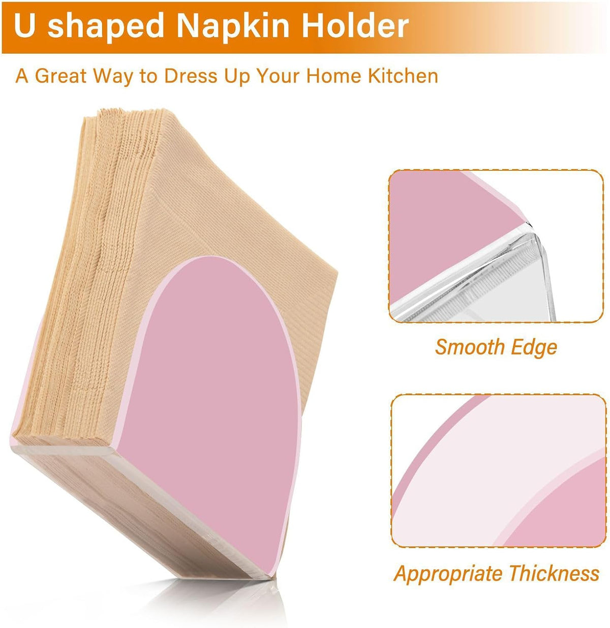 Pink Napkin Holder for Table, Acrylic Upright Non Slip Tabletop Freestanding Tissue Paper Dispenser for Kitchen Restaurant Home Hotel Decor