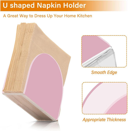 Pink Napkin Holder for Table, Acrylic Upright Non Slip Tabletop Freestanding Tissue Paper Dispenser for Kitchen Restaurant Home Hotel Decor