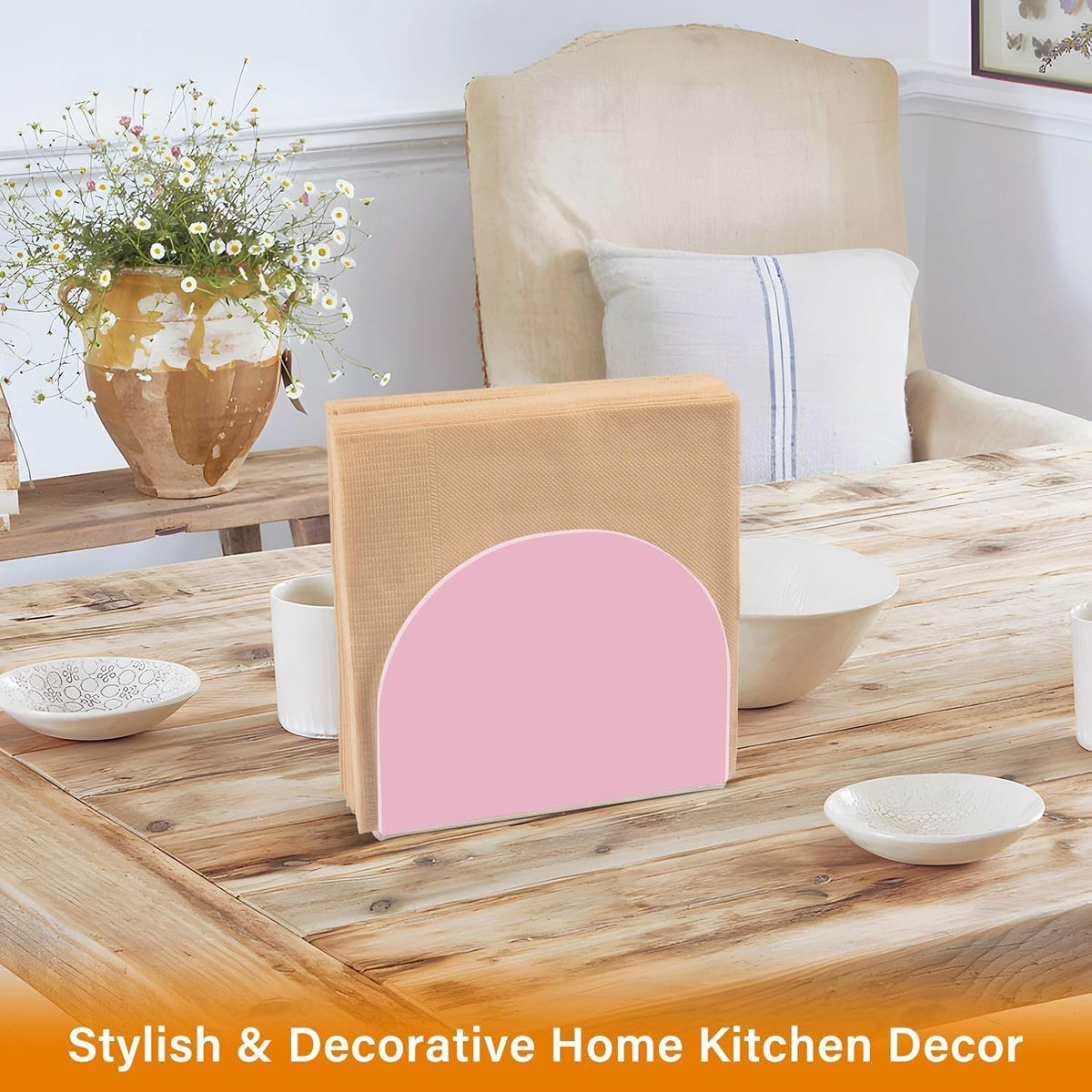 Pink Napkin Holder for Table, Acrylic Upright Non Slip Tabletop Freestanding Tissue Paper Dispenser for Kitchen Restaurant Home Hotel Decor