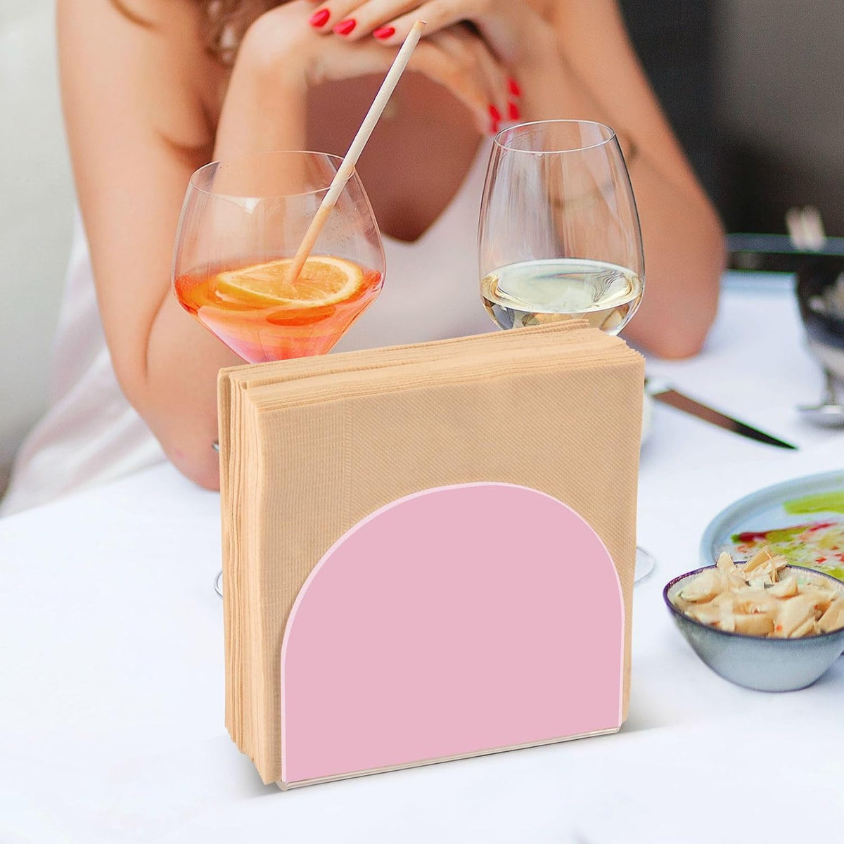 Pink Napkin Holder for Table, Acrylic Upright Non Slip Tabletop Freestanding Tissue Paper Dispenser for Kitchen Restaurant Home Hotel Decor