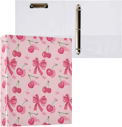 3 Ring Binder Cherry Coquette Pink Bow Cute Binders 1.5 inch with Clipboard PVC Pockets Fit 8.5 x 11 Paper for School or Office Supplies 1 Pack