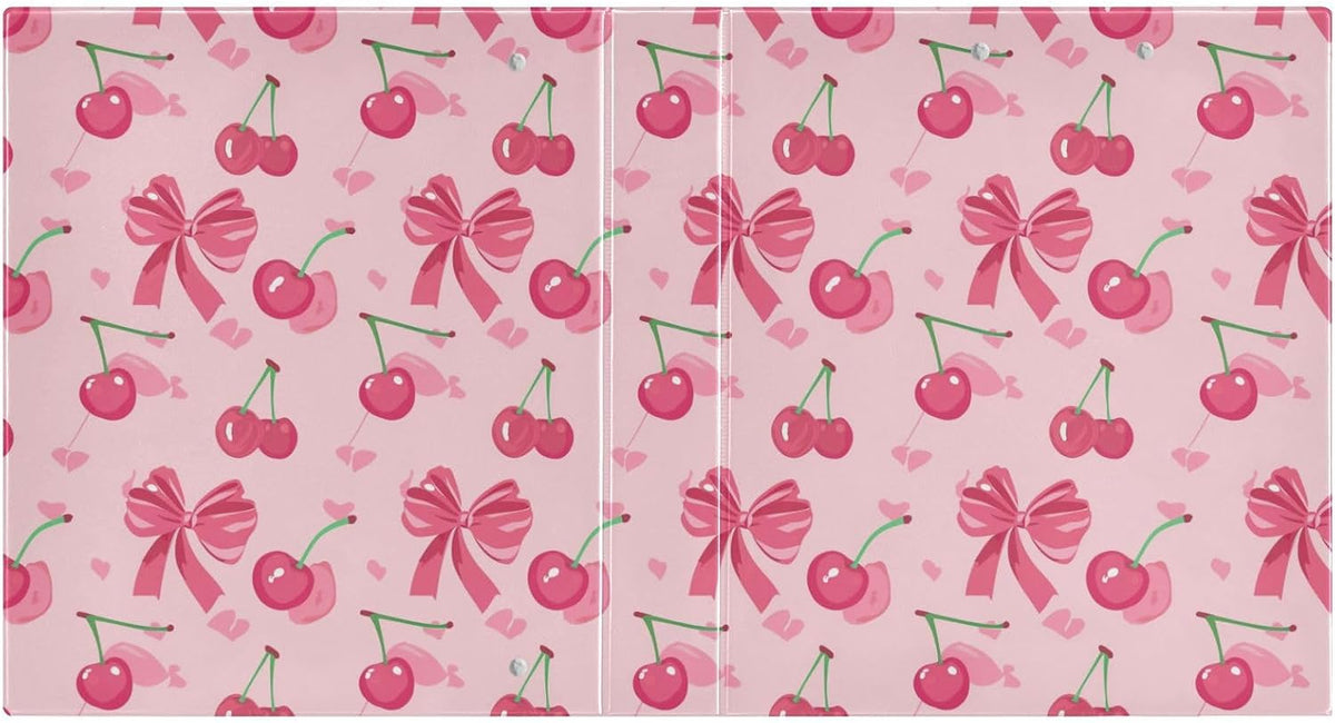 3 Ring Binder Cherry Coquette Pink Bow Cute Binders 1.5 inch with Clipboard PVC Pockets Fit 8.5 x 11 Paper for School or Office Supplies 1 Pack