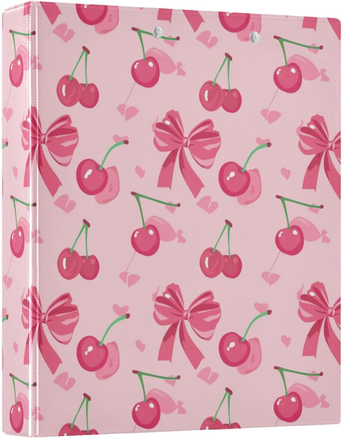 3 Ring Binder Cherry Coquette Pink Bow Cute Binders 1.5 inch with Clipboard PVC Pockets Fit 8.5 x 11 Paper for School or Office Supplies 1 Pack