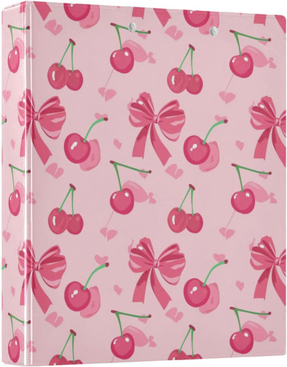 3 Ring Binder Cherry Coquette Pink Bow Cute Binders 1.5 inch with Clipboard PVC Pockets Fit 8.5 x 11 Paper for School or Office Supplies 1 Pack