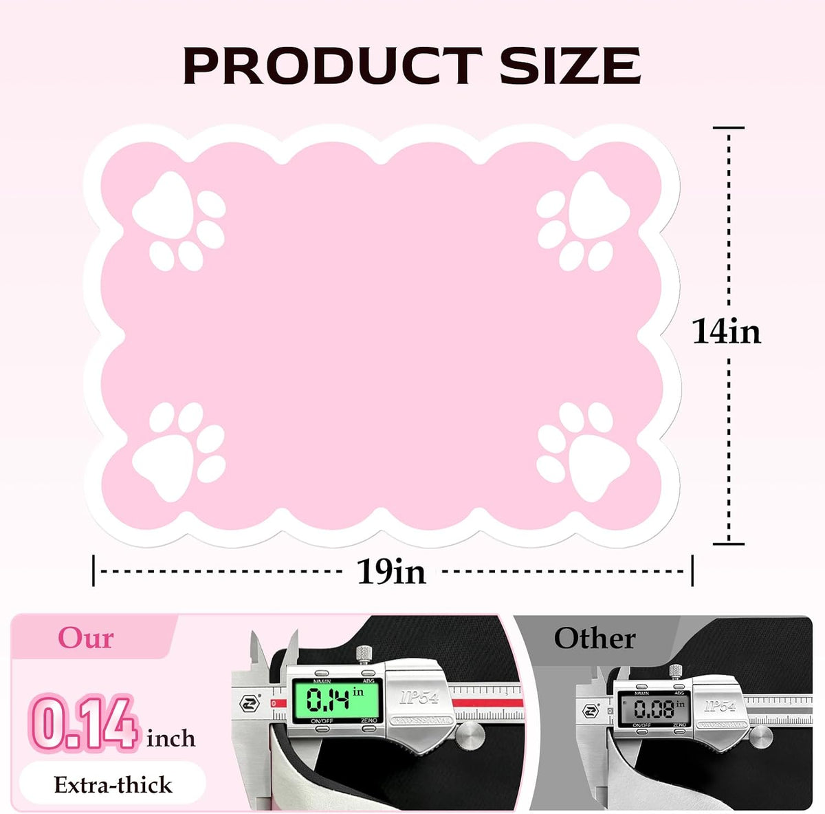 Non-Slip & Waterproof Pink Dog/Cat Food Mat, 3.5mm Thick, 19×14 in