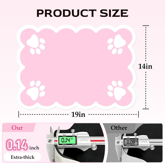 Non-Slip & Waterproof Pink Dog/Cat Food Mat, 3.5mm Thick, 19×14 in