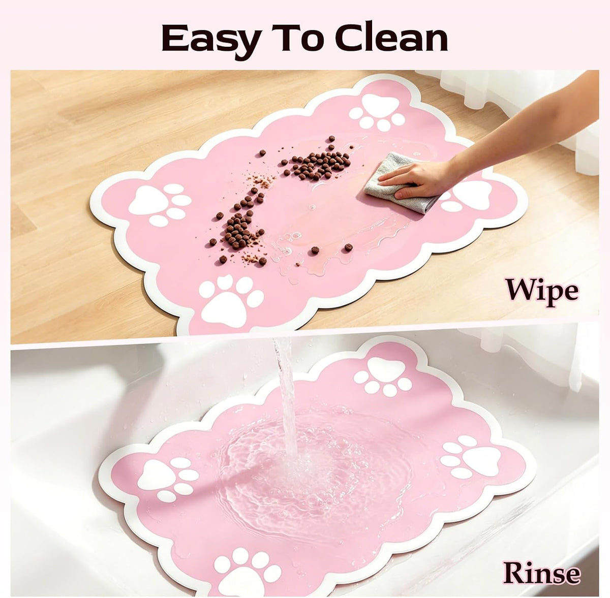 Non-Slip & Waterproof Pink Dog/Cat Food Mat, 3.5mm Thick, 19×14 in