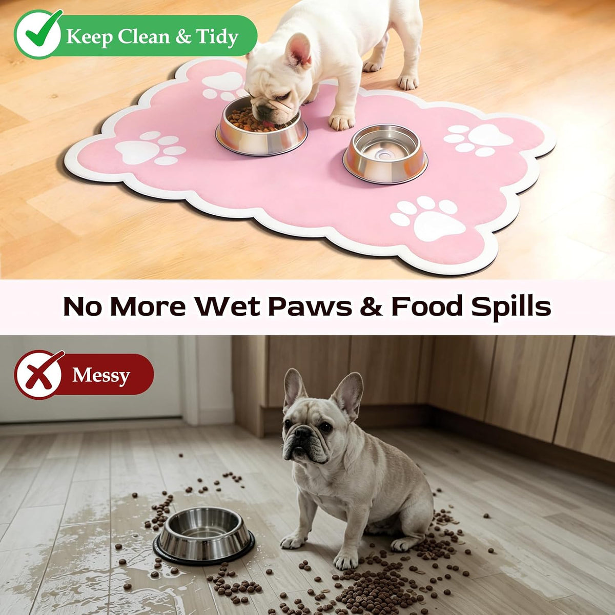 Non-Slip & Waterproof Pink Dog/Cat Food Mat, 3.5mm Thick, 19×14 in