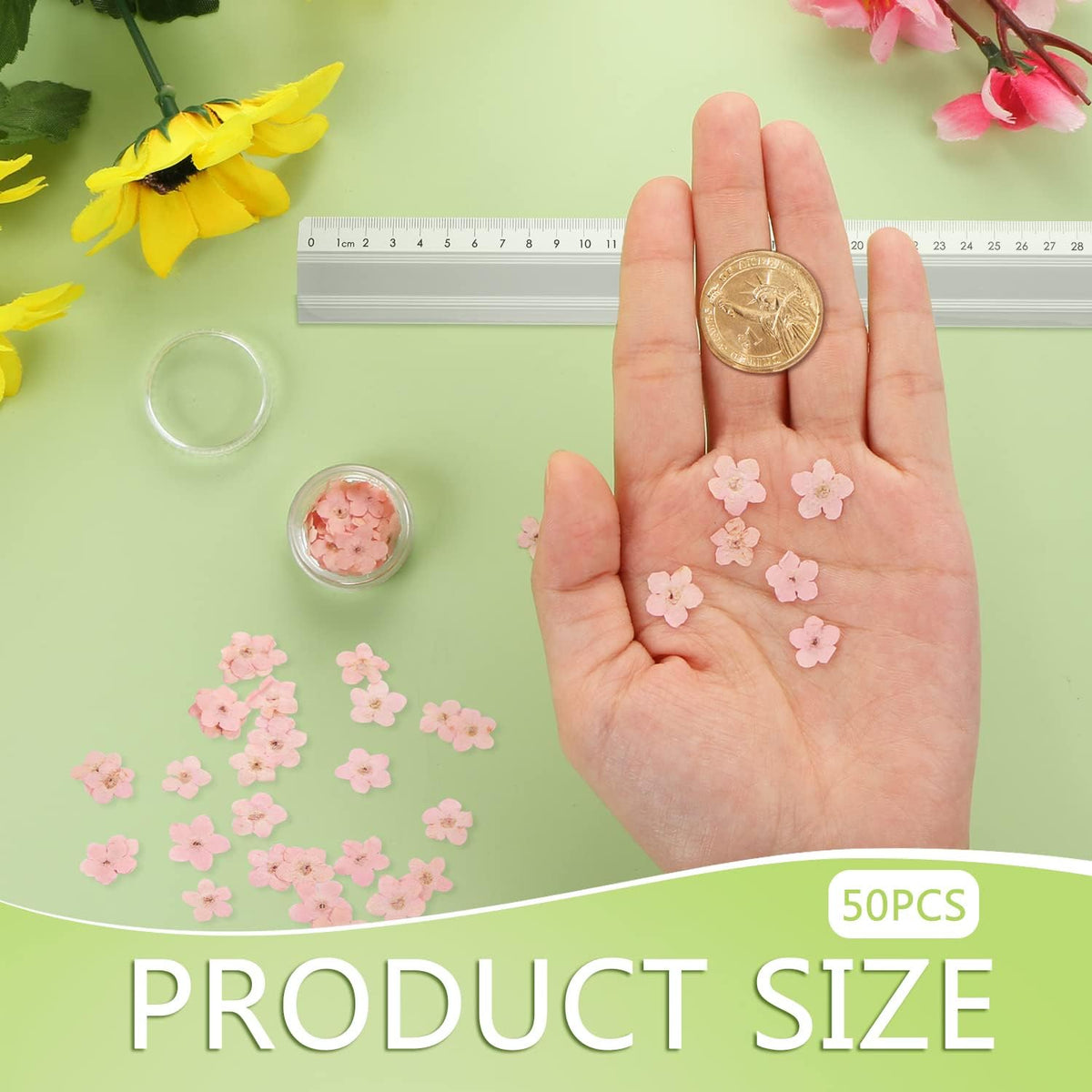 50Pcs Forget Me Not Dried Flowers Don't Forget Me Dried Flowers Natural Dried Pressed Flowers with Forceps for Resin Jewelry Making Candle Nail Art Flower Ornaments Paper Making Supplies, Pink