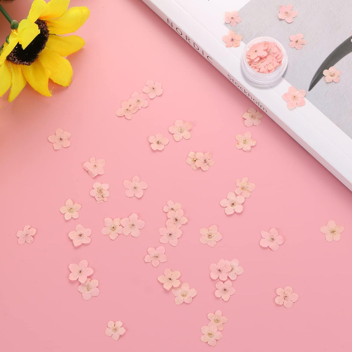 50Pcs Forget Me Not Dried Flowers Don't Forget Me Dried Flowers Natural Dried Pressed Flowers with Forceps for Resin Jewelry Making Candle Nail Art Flower Ornaments Paper Making Supplies, Pink