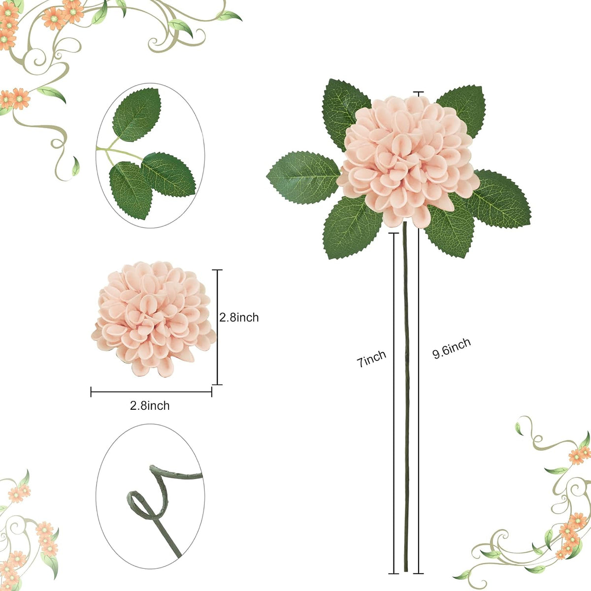 Artificial Flowers, 25pcs Peach Fake Rose for Wedding