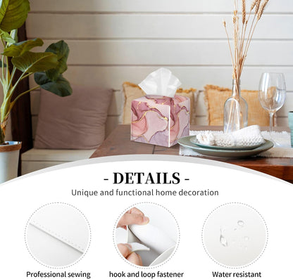 Pink Gold Liquid Marble Tissue Box Cover Square,Modern Marble Texture Tissue Box Holder Waterproof Leather Facial Paper Organizer Dispenser for Bathroom Home Car Nightstand Vanity Desk