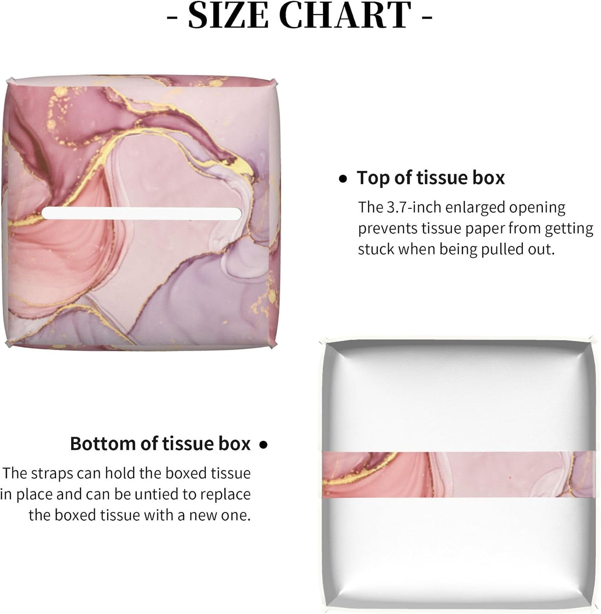 Pink Gold Liquid Marble Tissue Box Cover Square,Modern Marble Texture Tissue Box Holder Waterproof Leather Facial Paper Organizer Dispenser for Bathroom Home Car Nightstand Vanity Desk