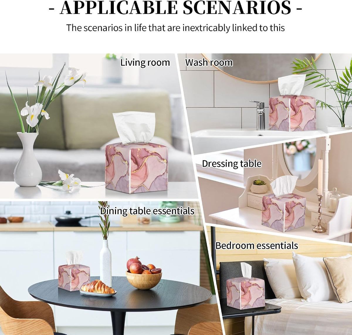 Pink Gold Liquid Marble Tissue Box Cover Square,Modern Marble Texture Tissue Box Holder Waterproof Leather Facial Paper Organizer Dispenser for Bathroom Home Car Nightstand Vanity Desk
